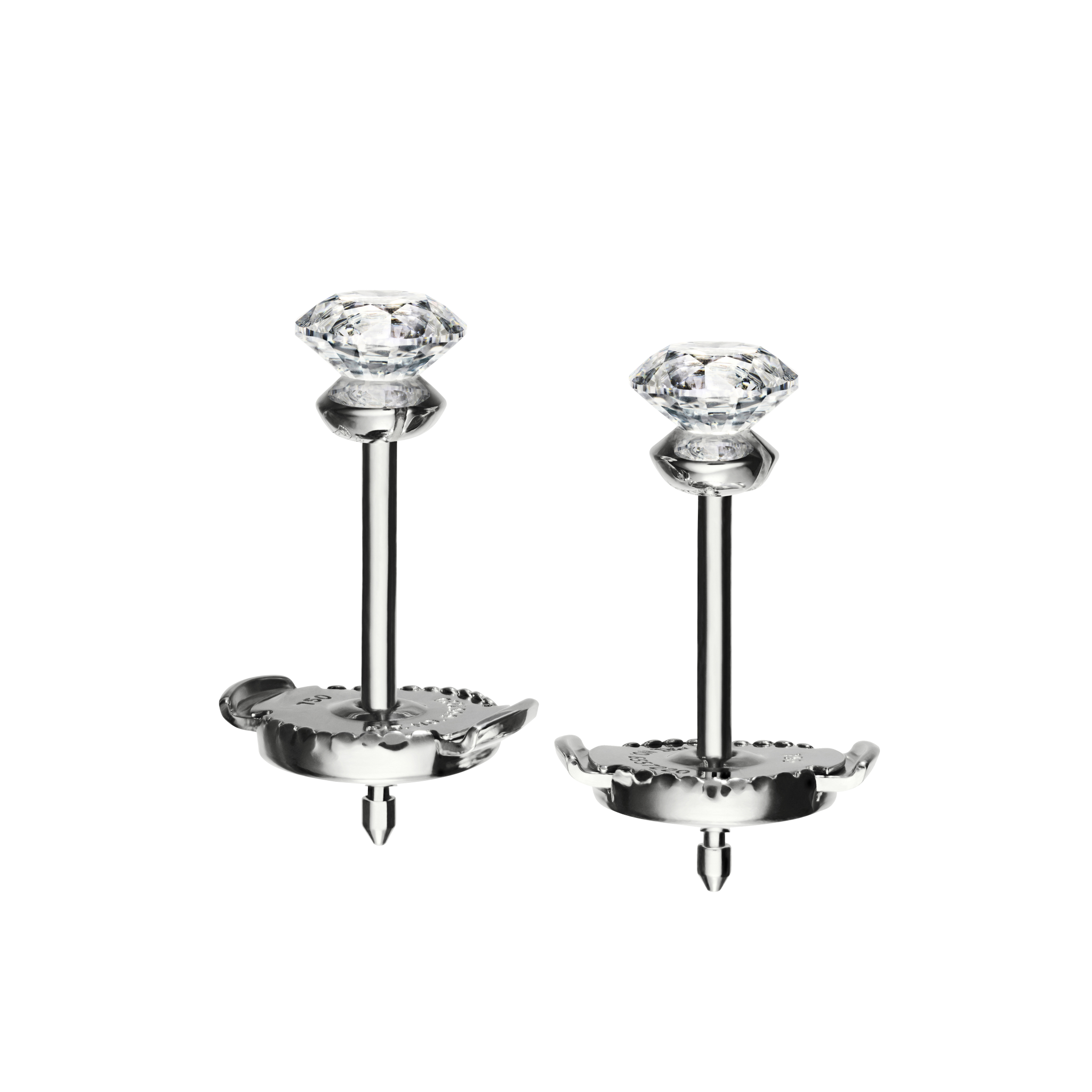 A detail of Floating Diamond Studs S in White Gold
